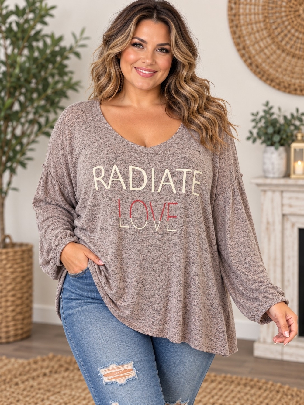 A125. Knox Rose Radiate Love Relaxed Fit Tunic Brown & Pink XXL NWT